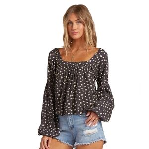 BILLABONG Just Beachy Floral Print Top In Black/yellow Multi. Size Small